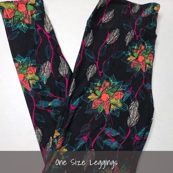 LuLaRoe OS Leggings Floral Black NEW - Picture 1 of 1
